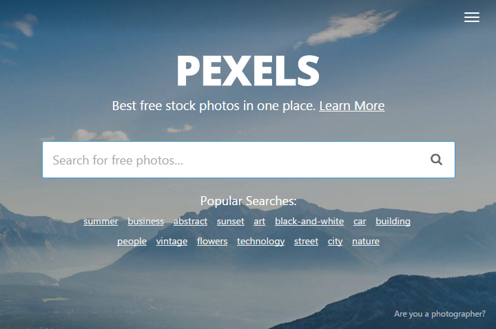 Pexels - Homepage - Search bar