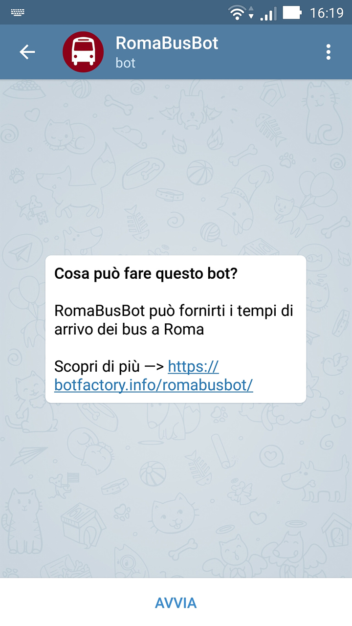 RomaBusBot - Avvio chat
